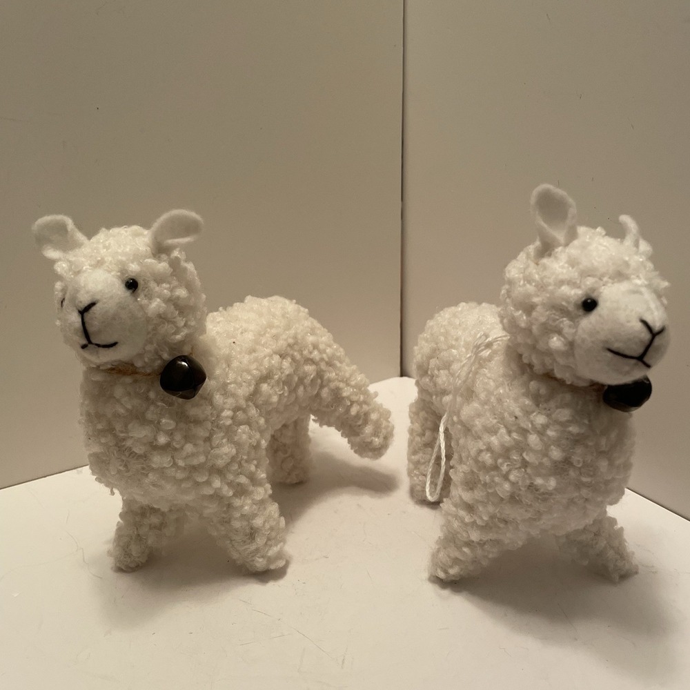 Pair Of Plush Alpaca Llama Christmas Ornaments